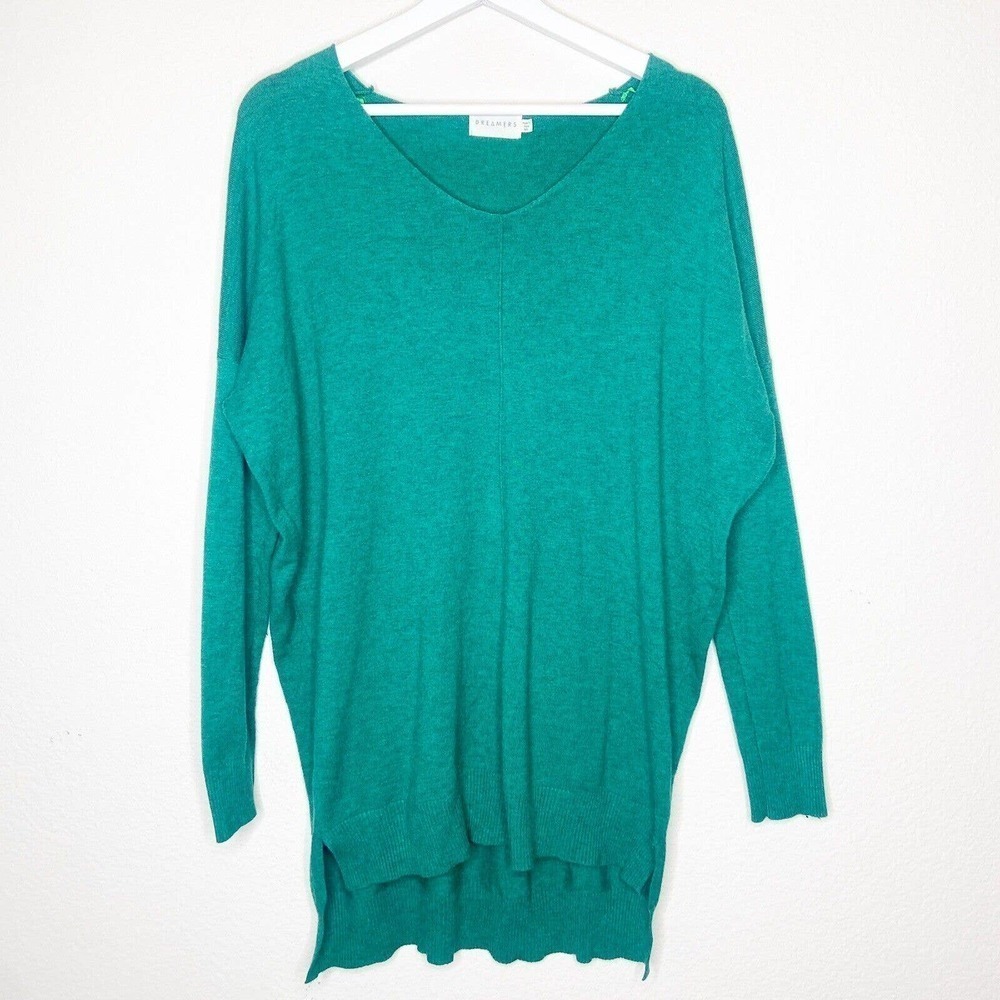 Dreamers Green High Low Exposed Seam Sweater Sz M/L